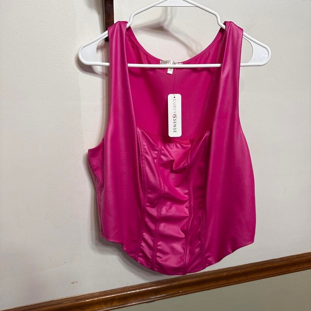 Curvy‎ Sense HOT Pink faux leather corset top